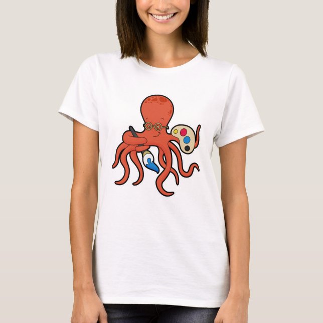 Octopus als Maler mit Pinsel und Pinsel T-Shirt (Vorderseite)