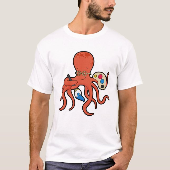 Octopus als Maler mit Pinsel und Pinsel T-Shirt (Vorderseite)