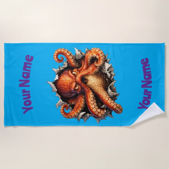 Octopus Angriff Strandtuch (Vorderseite)