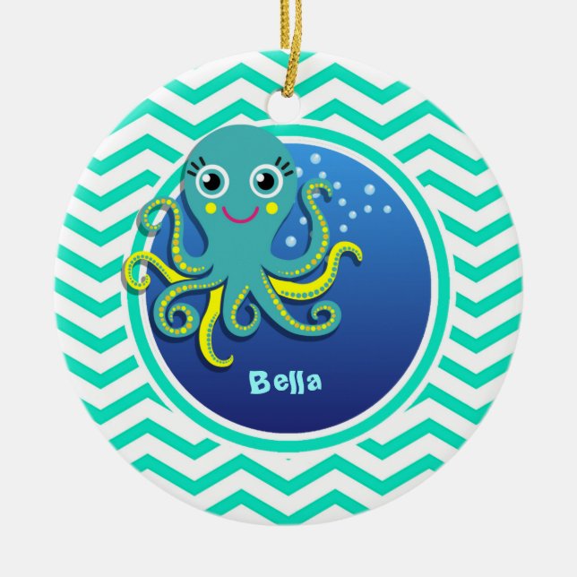 Octopus; Aqua Green Zickzack Keramikornament (Vorne)