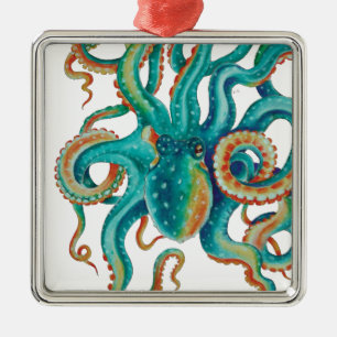Octopus Aquamarin Wasserfarbe Tentakeln Wasserfarb Ornament Aus Metall