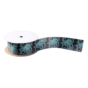 Octopus Aquamarine Vintage Karte Satinband