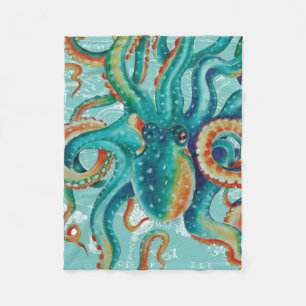 Octopus Aquamarine Vintage Karte Wasserfarbe Fleecedecke