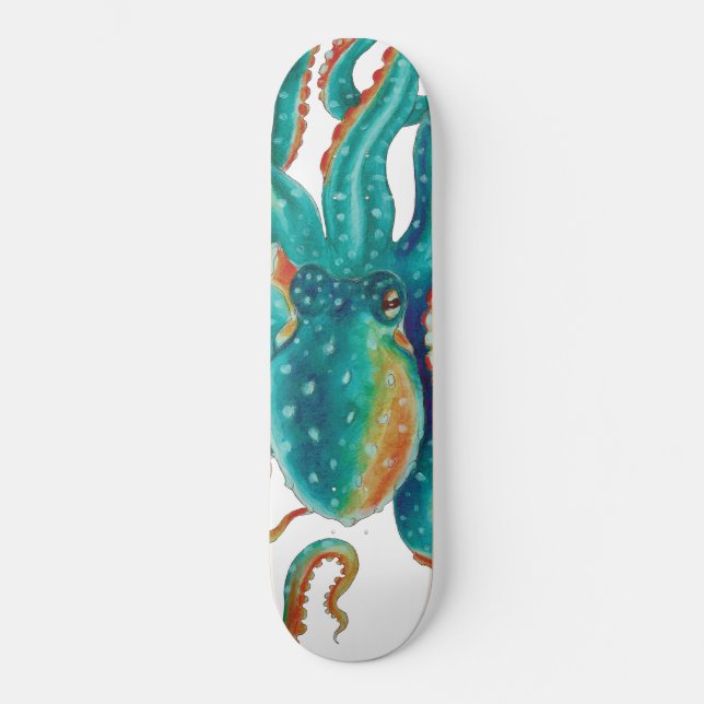 Octopus Aquamarine Wasserfarbe Tentakeln Wasserfar Skateboard (Vorderseite)