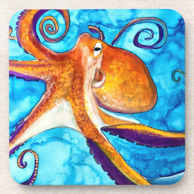 Octopus Aquarell unter Meereskunst Getränkeuntersetzer (Vorderseite)