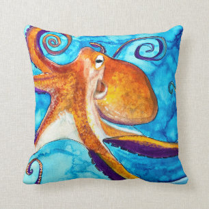 Octopus Aquarell unter Meereskunst Kissen