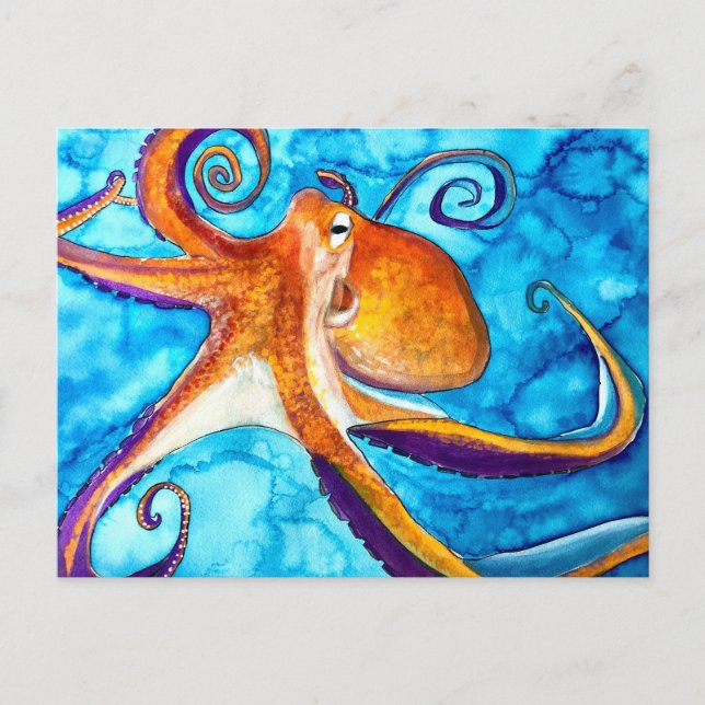 Octopus Aquarell unter Meereskunst Postkarte (Vorderseite)