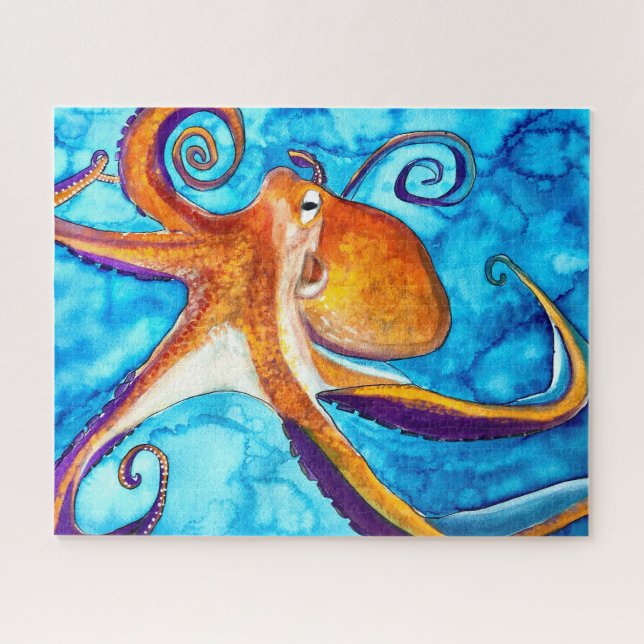 Octopus Aquarell unter Meereskunst Puzzle (Horizontal)