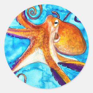 Octopus Aquarell unter Meereskunst Runder Aufkleber