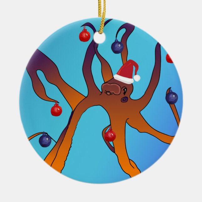 Octopus Art Frohe Weihnachten Keramik Ornament (Vorne)