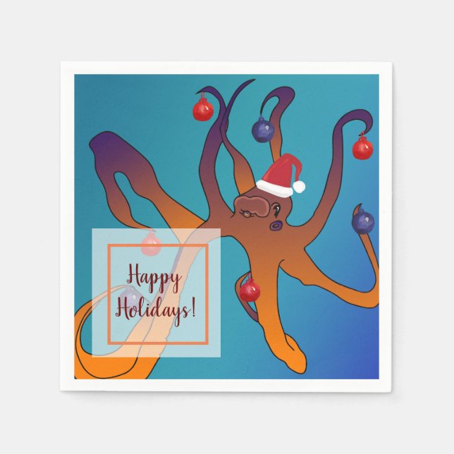 Octopus Art Frohe Weihnachten Serviette (Vorderseite)