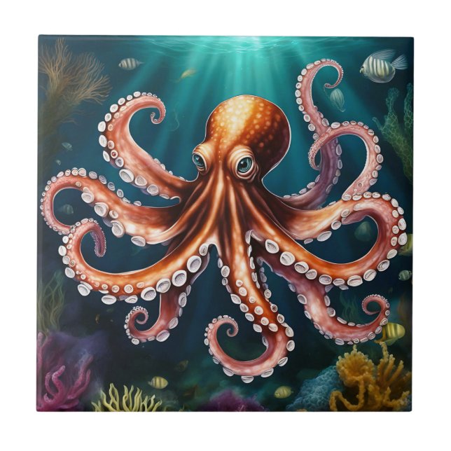 Octopus Art Unterwasser Fliese (Vorderseite)
