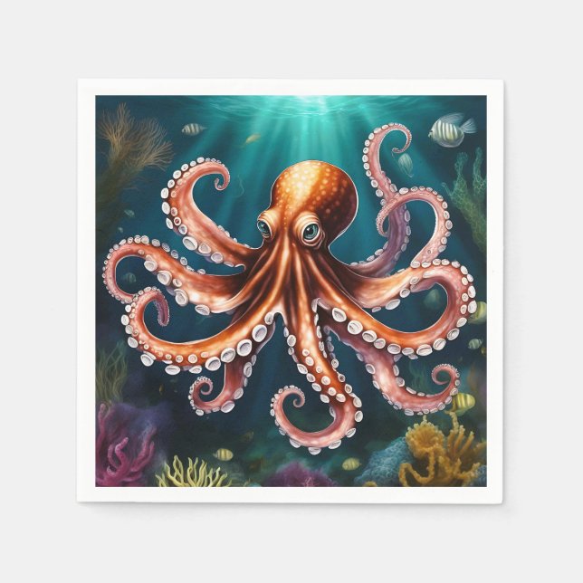Octopus Art Unterwasser Serviette (Vorderseite)