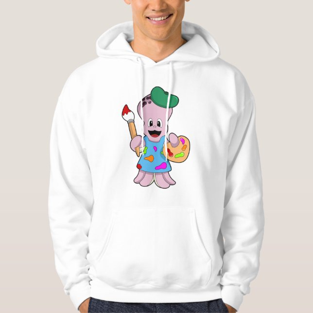 Octopus as Painter with Paint brush Hoodie (Vorderseite)