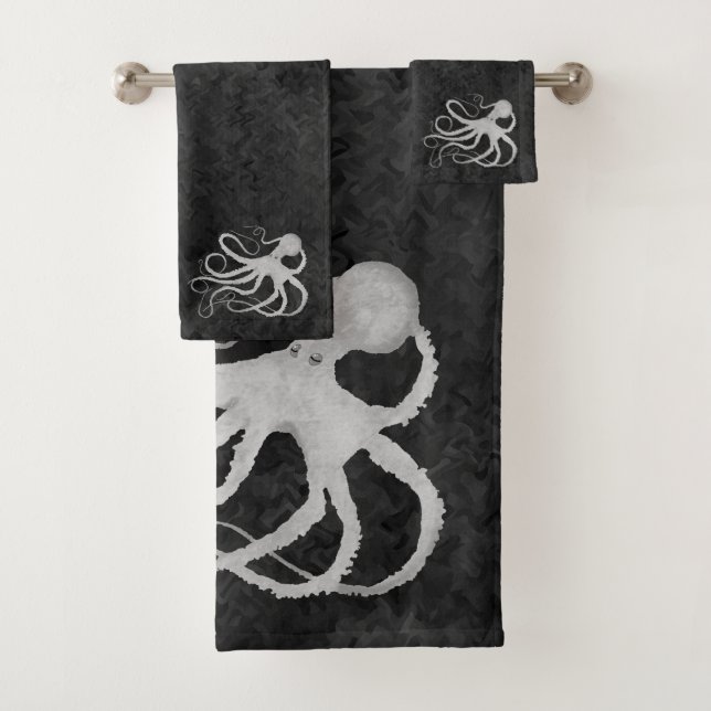 Octopus auf Dunkelgrau - Badetuch-Set Badhandtuch Set (Insitu)