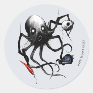 Octopus-Aufkleber - Inky Bones Press Runder Aufkleber