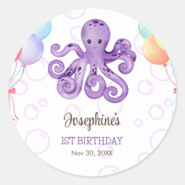 Octopus Ballon Lila Blase Kindergeburtstag Runder Aufkleber