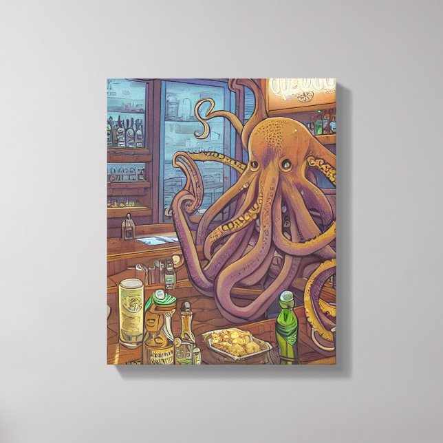 Octopus Barkeeper Fantasy Leinwanddruck (Vorderseite)