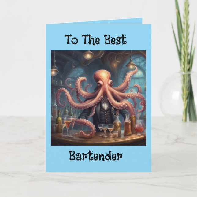 Octopus Barkeeper Multitasking-Mixologe Geburtstag Karte (Vorderseite)