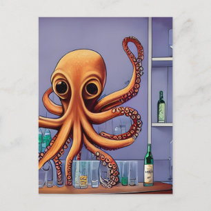 Octopus Barkeeper Postkarte