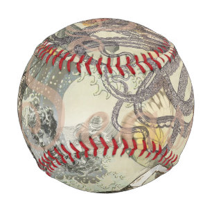 Octopus Beach Antique Coastal Steampunk Baseball