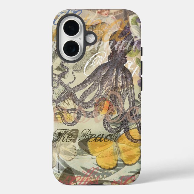 Octopus Beach Antique Coastal Steampunk Case-Mate iPhone Hülle (Rückseite)