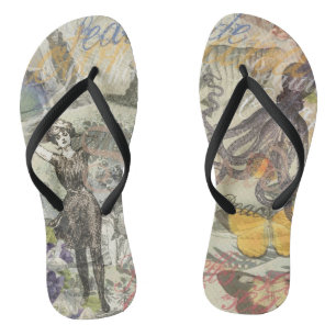 Octopus Beach Antique Coastal Steampunk Flip Flops