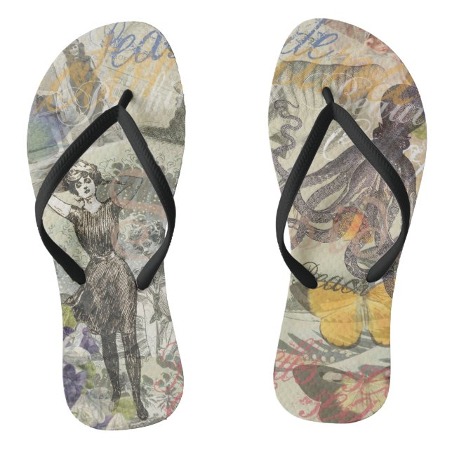 Octopus Beach Antique Coastal Steampunk Flip Flops (Fußbett)