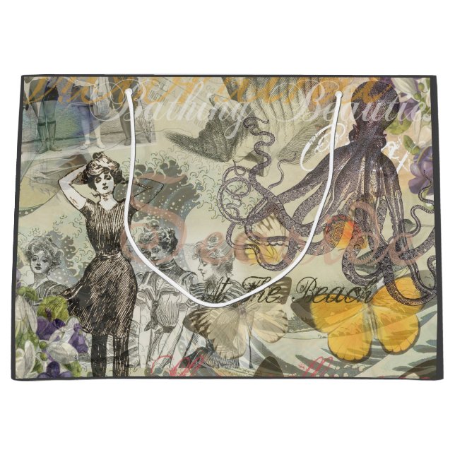 Octopus Beach Antique Coastal Steampunk Große Geschenktüte (Vorderseite)