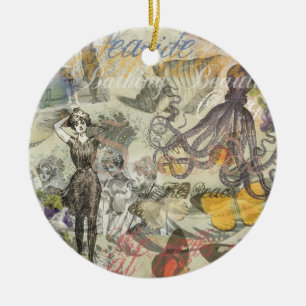 Octopus Beach Antique Coastal Steampunk Keramikornament