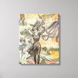 Octopus Beach Antique Coastal Steampunk Leinwanddruck
