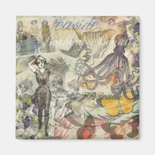 Octopus Beach Antique Coastal Steampunk Magnet