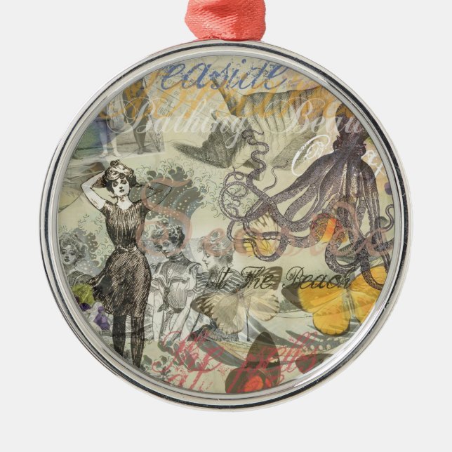 Octopus Beach Antique Coastal Steampunk Ornament Aus Metall (Vorne)