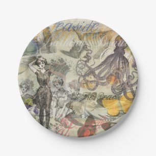 Octopus Beach Antique Coastal Steampunk Pappteller