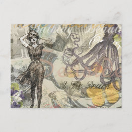 Octopus Beach Antique Coastal Steampunk Postkarte