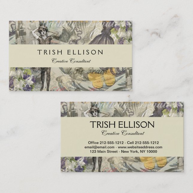 Octopus Beach Antique Coastal Steampunk Visitenkarte (Vorne/Hinten)