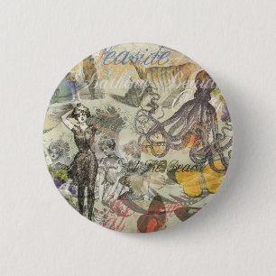 Octopus Beach Urlaub Viktorianisch Gotischer Spaß Button