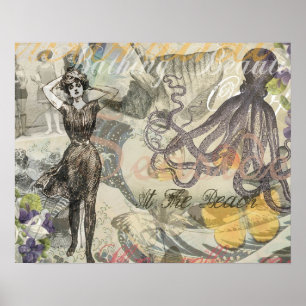 Octopus Beach Urlaub Viktorianisch Gotischer Spaß Poster