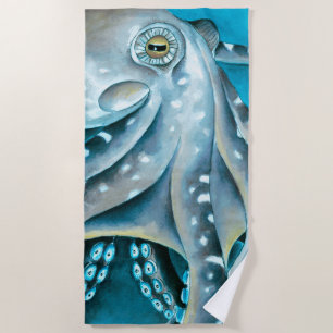 Octopus Blau Aquarellfarbendetails Strandtuch