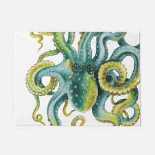 Octopus Blue Watercolor Art Fußmatte
