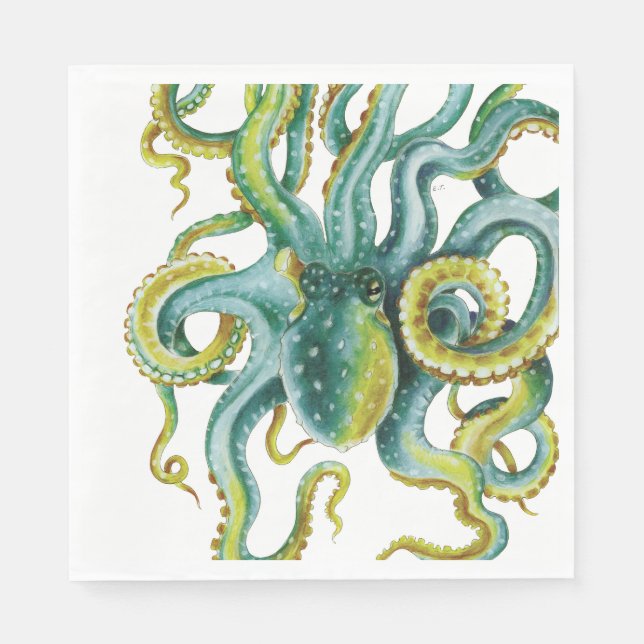 Octopus Blue Watercolor Art Serviette (Vorderseite)