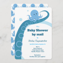 Octopus Blue White Baby Dusche von Mail