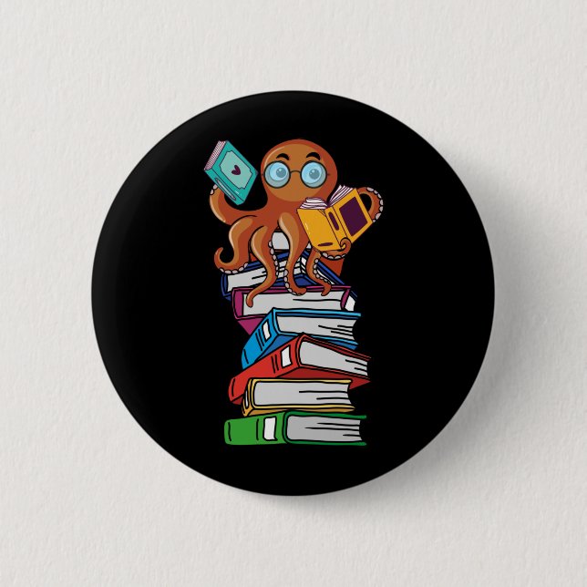 Octopus Book Reading Kraken Library Spaß Reader Button (Vorderseite)