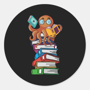 Octopus Book Reading Kraken Library Spaß Reader Runder Aufkleber