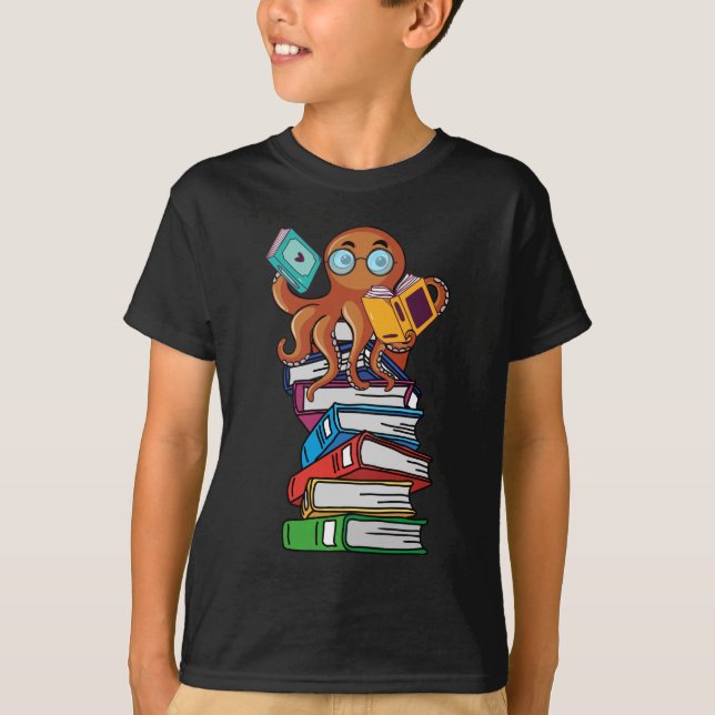 Octopus Book Reading Kraken Library Spaß Reader T-Shirt (Vorderseite)