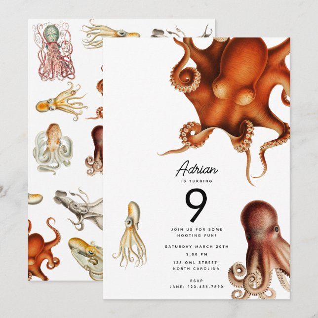 Octopus Cephalopod Ocean Animals Geburtstag Einladung (Vorne/Hinten)