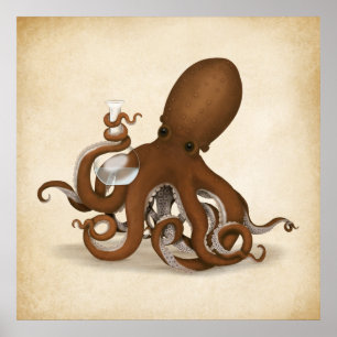 Octopus Chemist Holmglasflasche Steampunk Labrador Poster