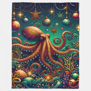 "Octopus Christmas Decorating Wonderland" Fleecedecke