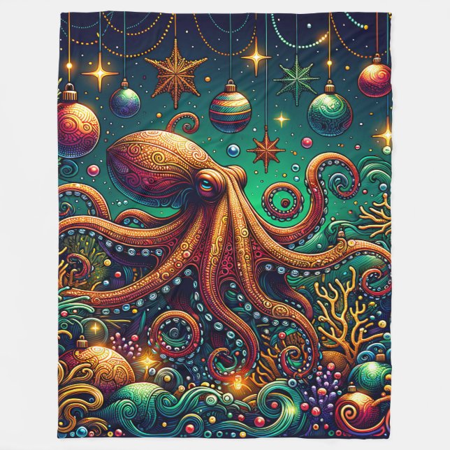 "Octopus Christmas Decorating Wonderland" Fleecedecke (Vorderseite)