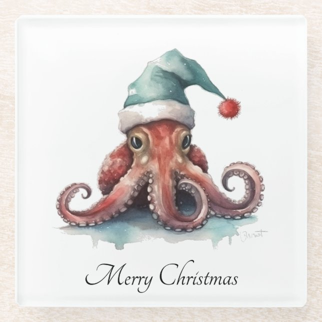 Octopus Christmas Joy, Brauch Glasuntersetzer (Vorderseite)